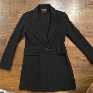 St John Caviar Jacket Black Santana Knit One Button Notch Lapel Blazer Wool Size